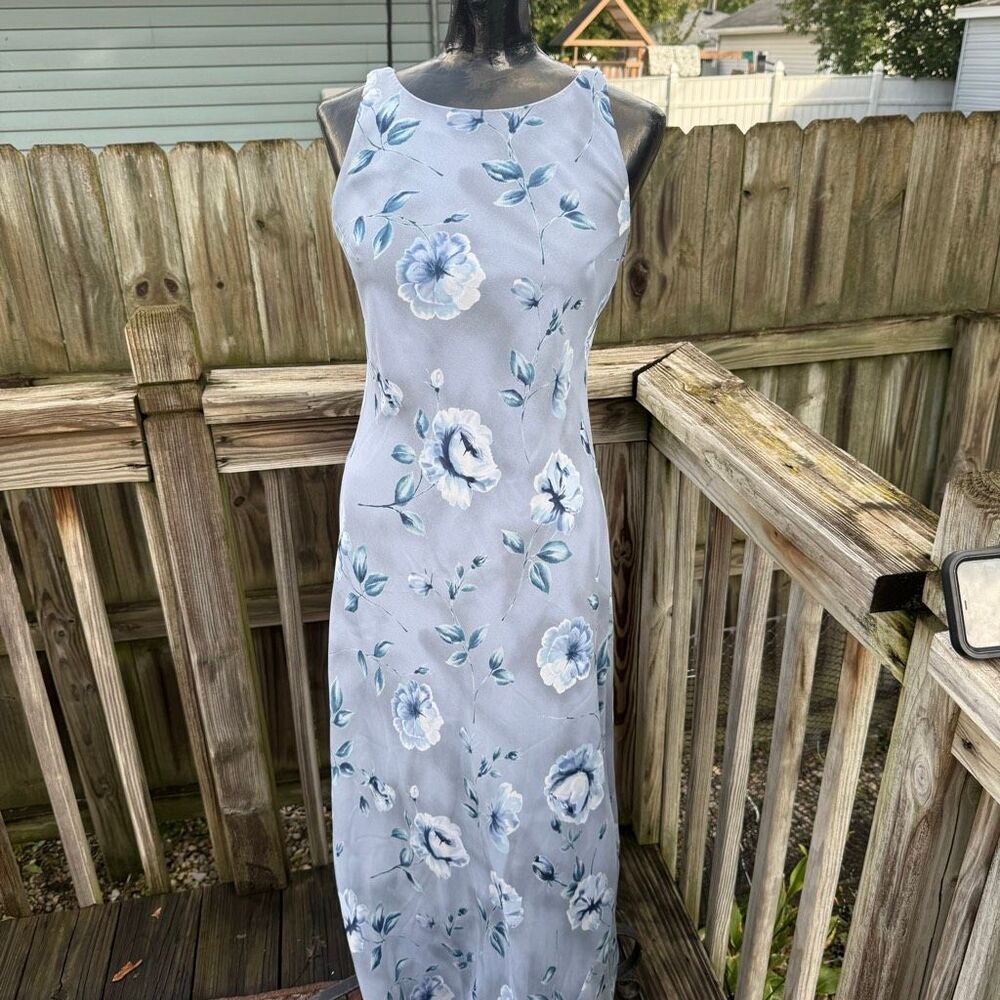 All That Jazz Vintage Blue Floral Sleeveless Maxi Dress Size 5/6